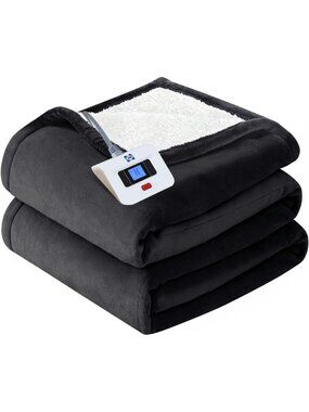Cozy Dark Grey Twin Size Heated Electric Blanket with Auto Off Feature